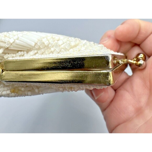 La Regale Vintage Beaded White Clutch Bag Purse - Picture 7 of 10